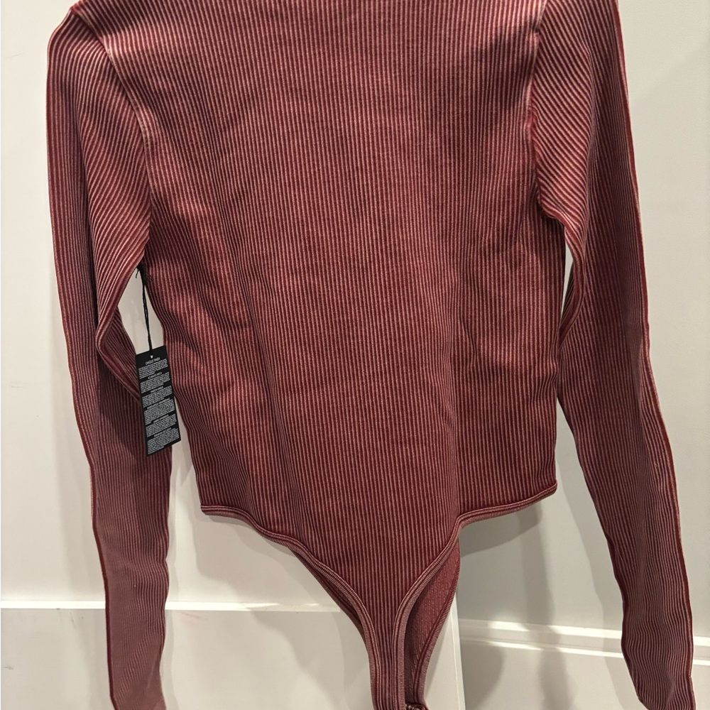 Women's Ribbed Long Sleeve bodysuit - Red